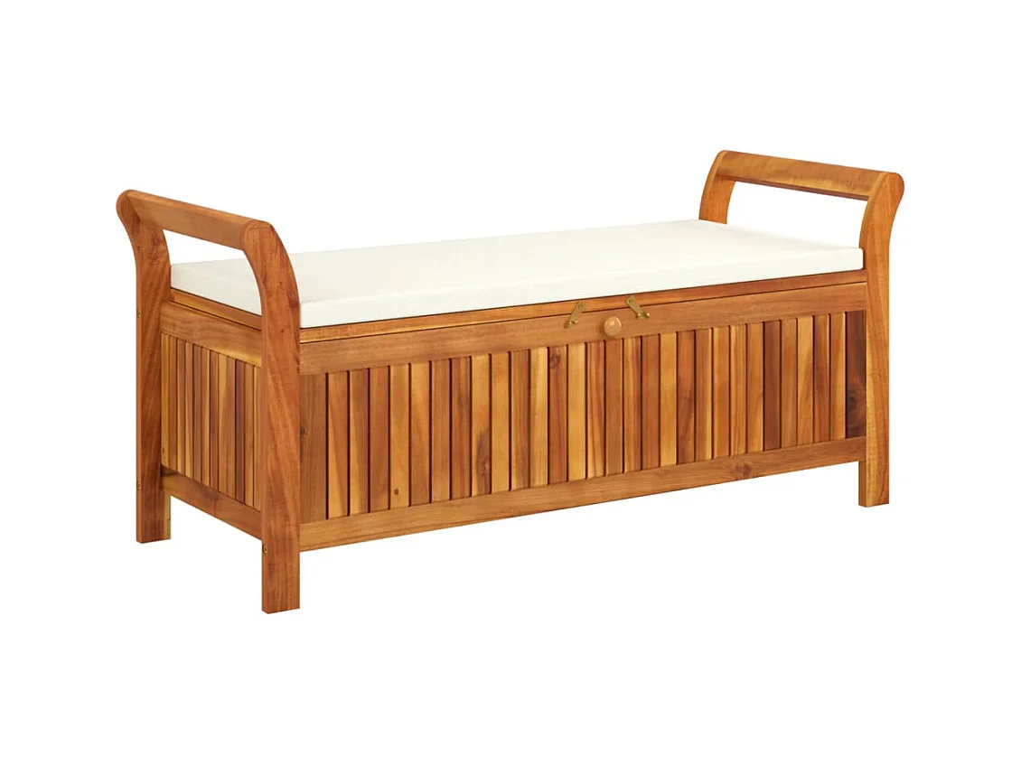 Banco de jardín Mobiliario de exterior terraza de almacenamiento de jardín con cojín 126 cm madera de acacia 02_0011808