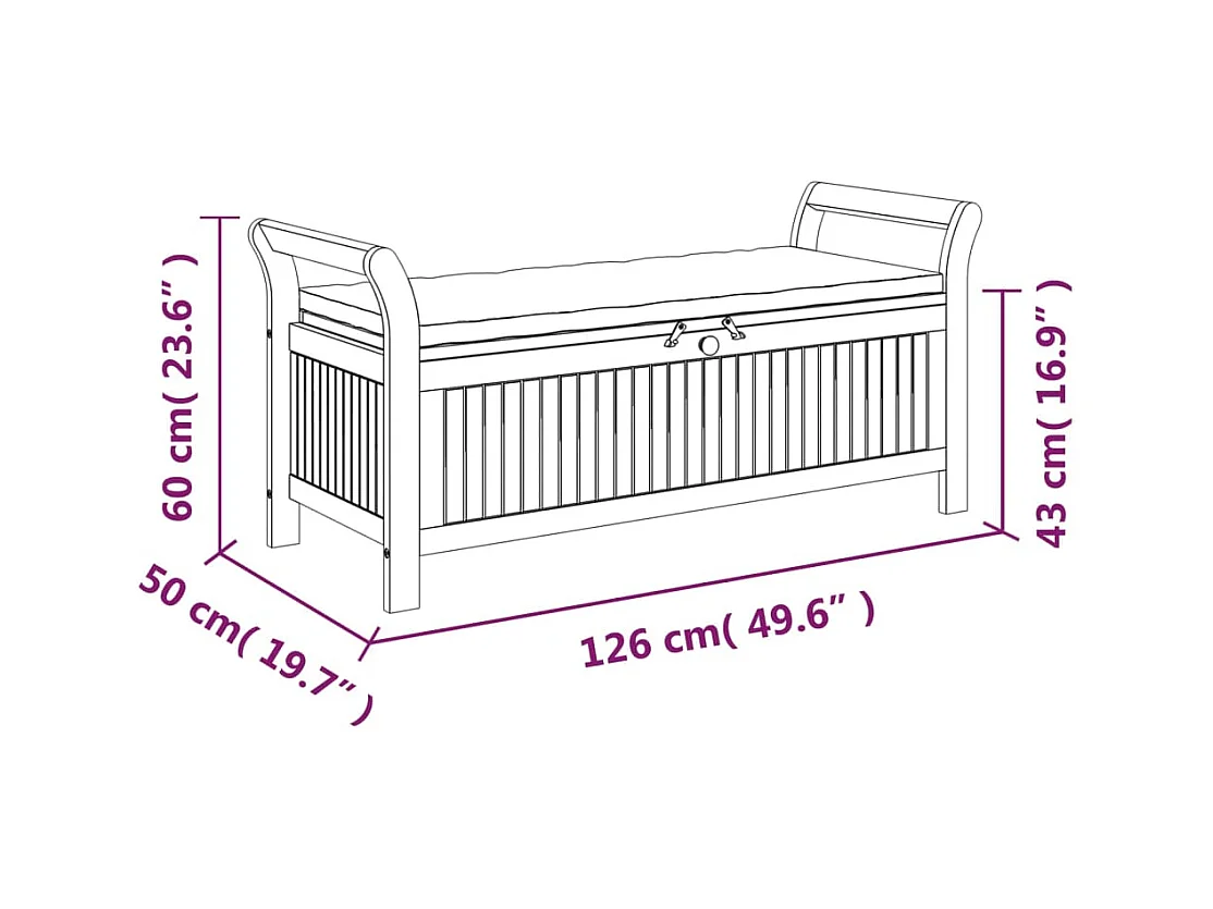 Banco de jardín Mobiliario de exterior terraza de almacenamiento de jardín con cojín 126 cm madera de acacia 02_0011808