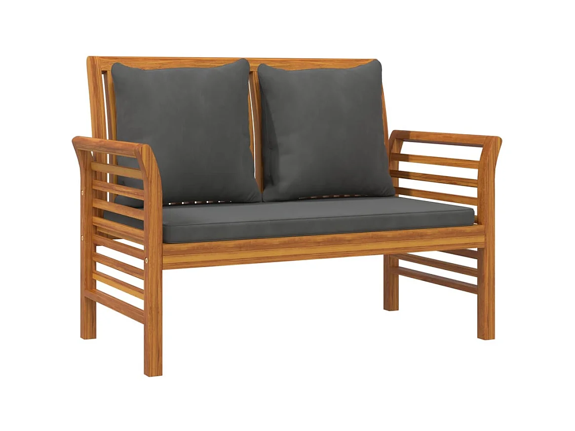 Banco de jardim para exterior, mobília de pátio, sofá com almofadas 120 x 60 x 81 cm madeira de acácia maciça cinza escuro 02_0011139