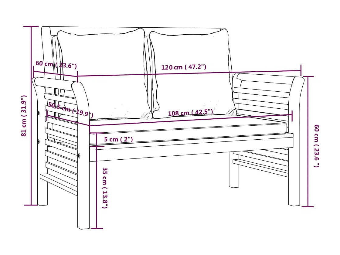 Banc de jardin meuble bois marron 120 x 60 x 81 cm 02_0011139