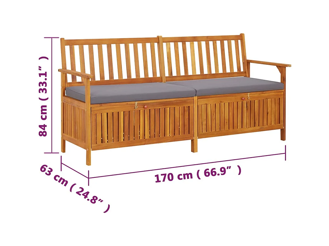 Banco de jardín muebles de exterior terraza de almacenamiento con cojín 170 cm madera maciza de acacia 02_0011801