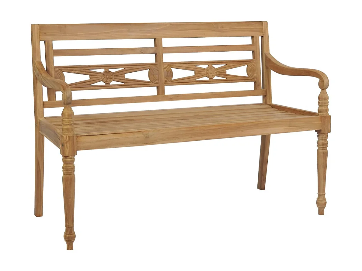 Banco de jardín muebles de exterior terraza con cojín rojo 120 cm madera maciza de teca 02_0011086