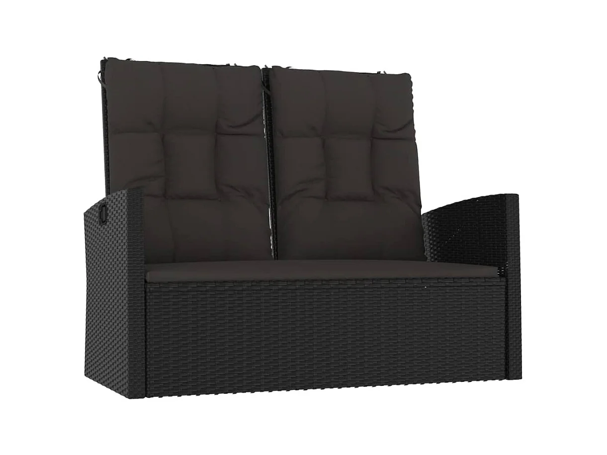 Banco de jardín muebles de exterior terraza reclinable y cojines negros 118 x 62 x 95 cm resina tejida 02_0011739