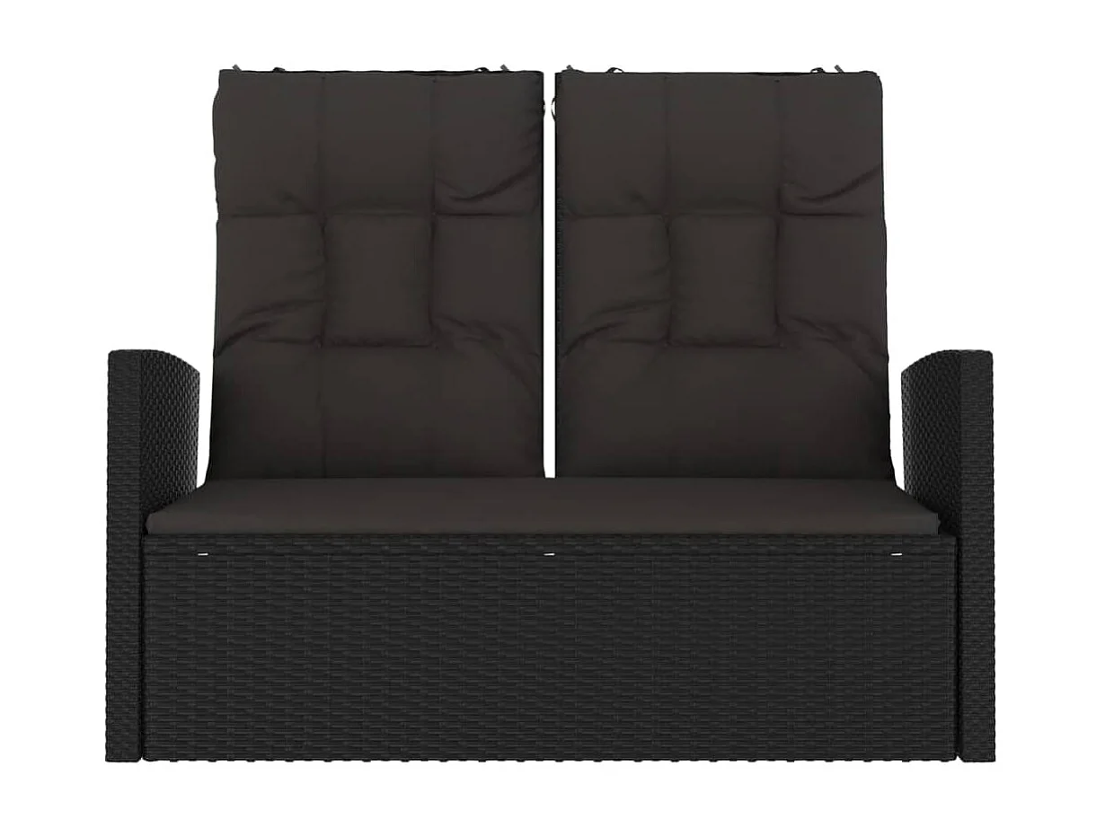 Panca da giardino mobile da giardino per esterni terrazza reclinabile e cuscini neri 118 x 62 x 95 cm resina intrecciata 02_0011739