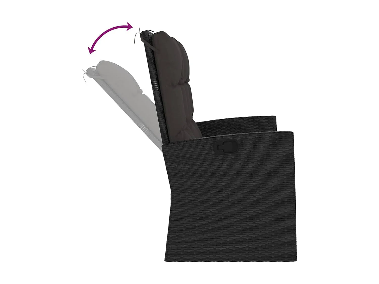 Panca da giardino mobile da giardino per esterni terrazza reclinabile e cuscini neri 118 x 62 x 95 cm resina intrecciata 02_0011739