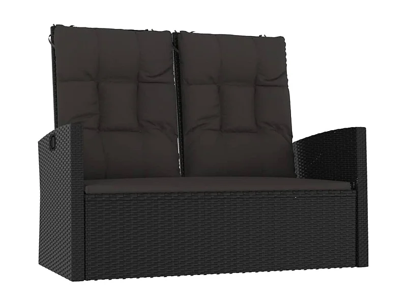 Panca da giardino mobile da giardino per esterni terrazza reclinabile e cuscini neri 118 x 62 x 95 cm resina intrecciata 02_0011739