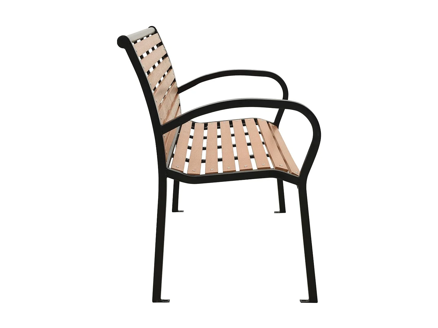 Banco de jardín mobiliario de exterior para terraza negro y marrón 116 cm acero y WPC 02_0011759