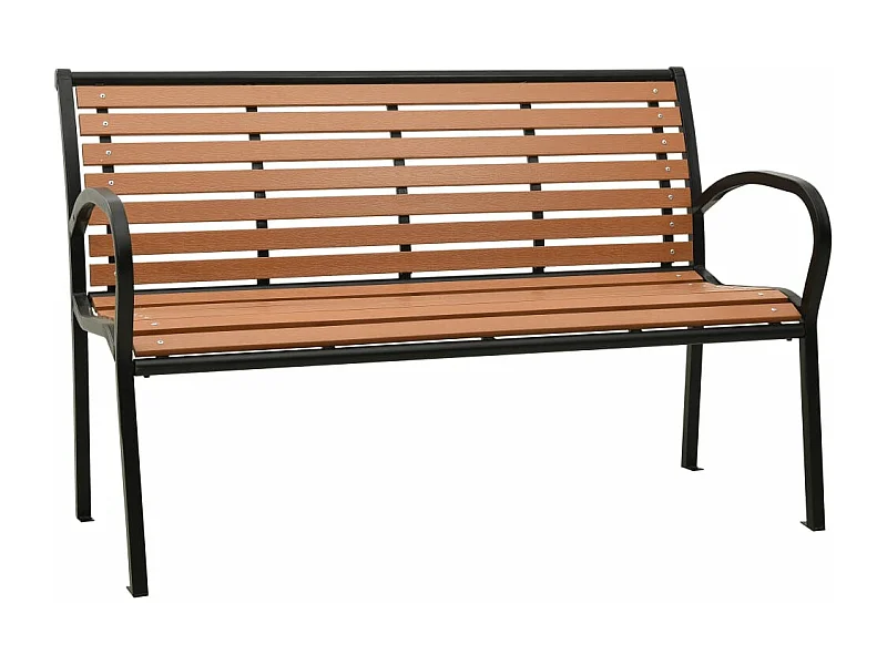 Banco de jardín mobiliario de exterior para terraza negro y marrón 116 cm acero y WPC 02_0011759