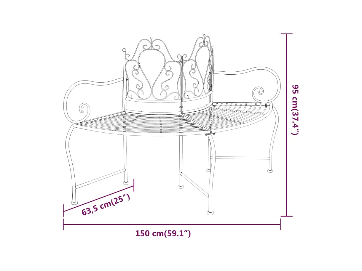 Banc de jardin meuble noire 150 x 63.5 x 95 cm 02_0011845
