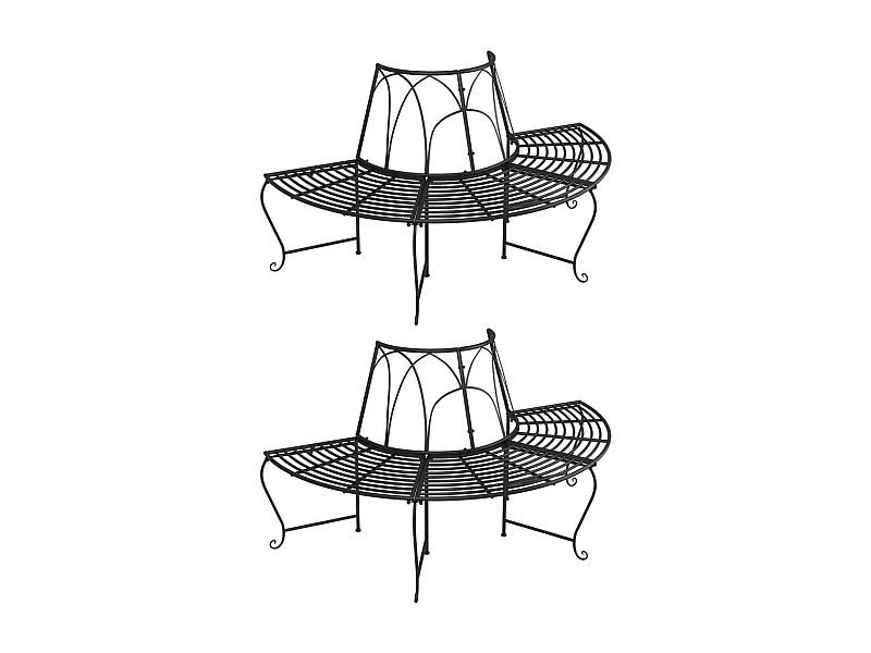 Banco de jardín Muebles de exterior Terraza semicircular Torre de árbol 2 piezas Ø 159 cm Acero negro 02_0011816