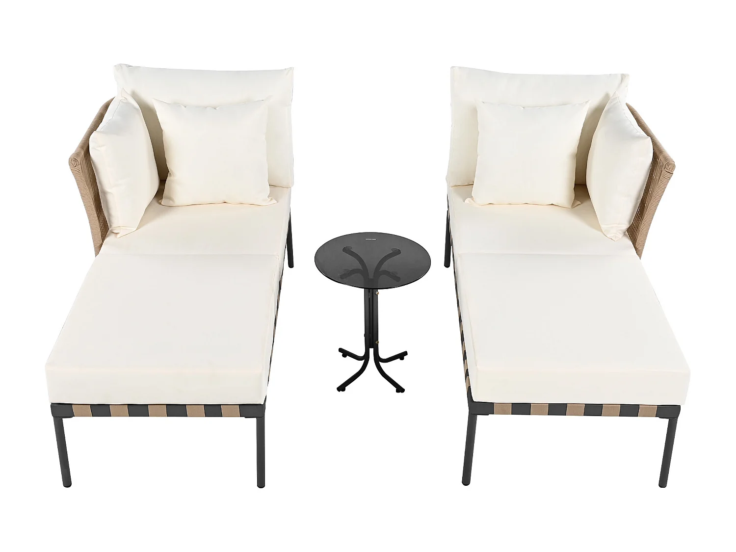 Canapé de jardin modulaire, fauteuil lounge extérieur avec 4 coussins inclus, table basse avec coussins amovibles et lavables, idéal pour terrasse et balcon, Beige