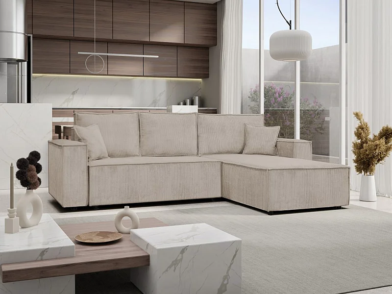 Ecksofa Camel L-Form mit Bettkasten 294 cm universelle Ottomane, Schlaffläche 240 x 135 cm, cappuccino