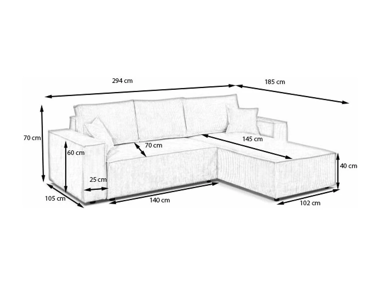 Ecksofa Camel L-Form mit Bettkasten 294 cm universelle Ottomane, Schlaffläche 240 x 135 cm, cappuccino
