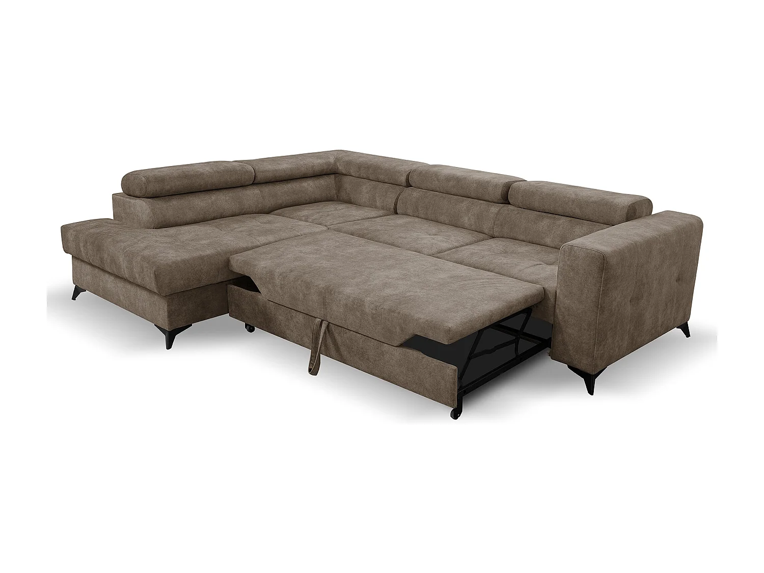 Ecksofa L Form Palermo 267 x 205 cm mit Schlaffunktion und Bettkasten Couch, Schlafsofa, Schlafcouch Sofa, Wohnzimmer, links, braun
