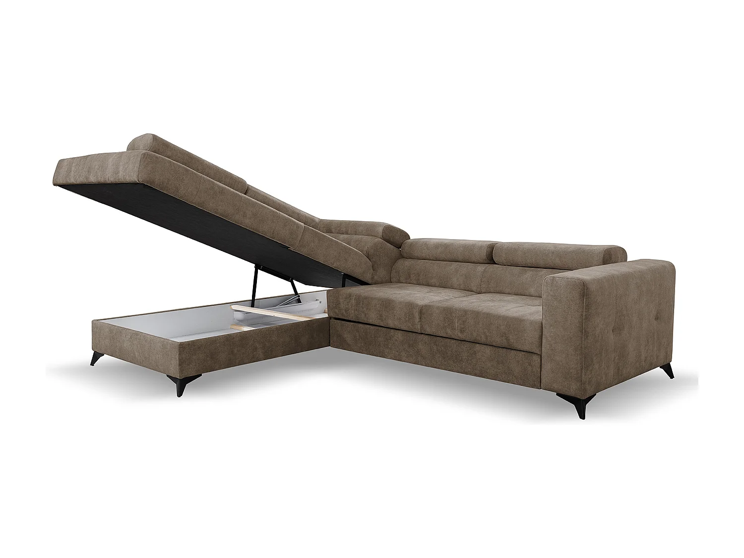 Ecksofa L Form Palermo 267 x 205 cm mit Schlaffunktion und Bettkasten Couch, Schlafsofa, Schlafcouch Sofa, Wohnzimmer, links, braun