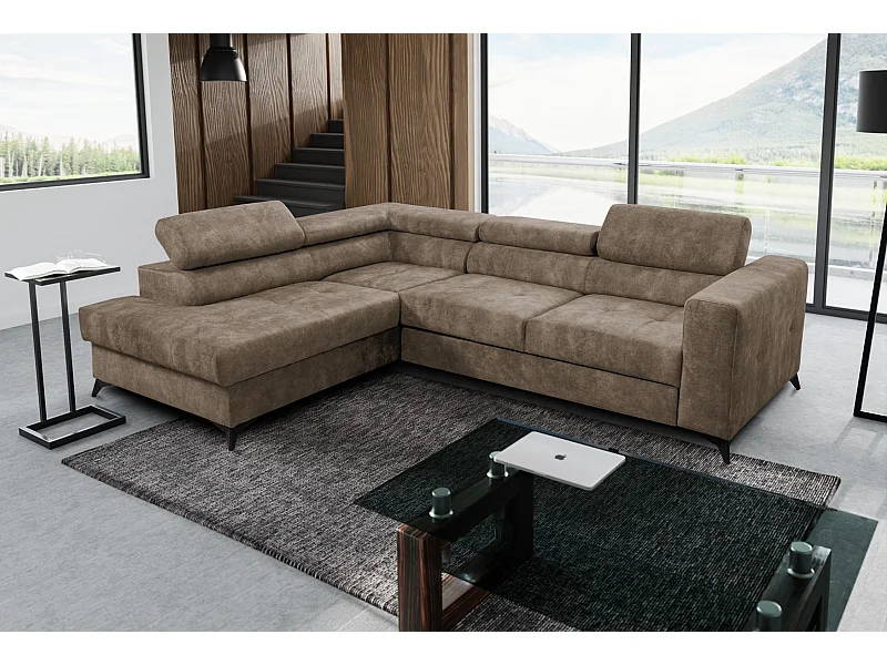 Ecksofa L Form Palermo 267 x 205 cm mit Schlaffunktion und Bettkasten Couch, Schlafsofa, Schlafcouch Sofa, Wohnzimmer, links, braun