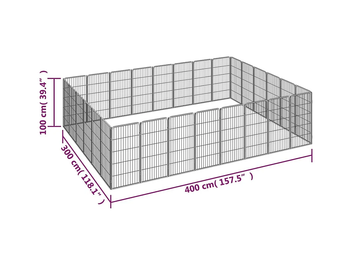 Cercadinho para cães 28 painéis 50 x 100cm aço revestido a pó preto 02_0043626