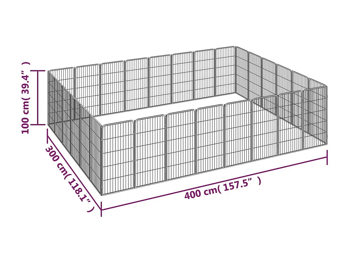 Cercadinho para cães 28 painéis 50 x 100cm aço revestido a pó preto 02_0043626