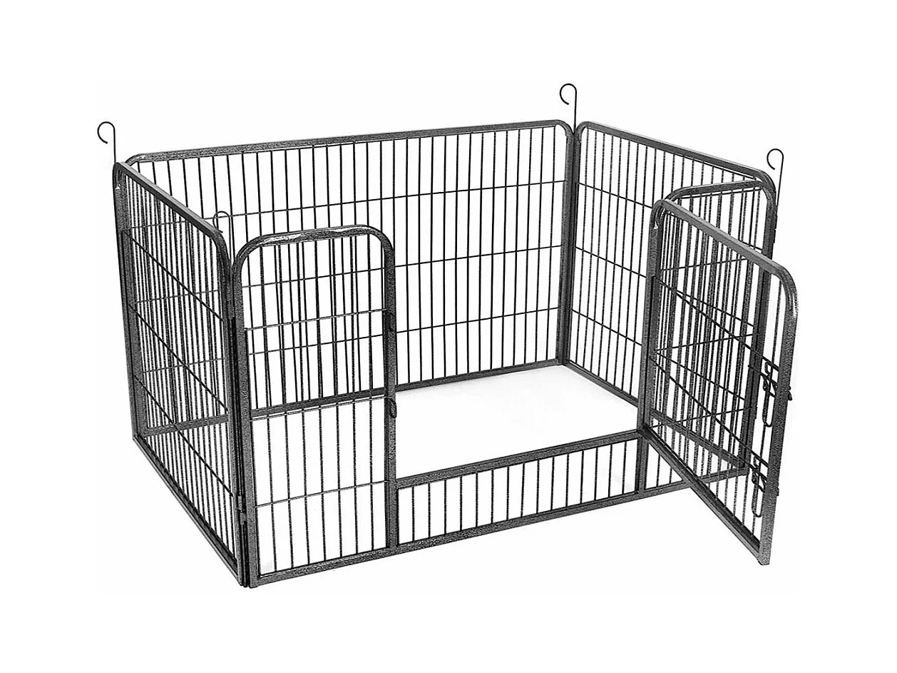 Box per cani Recinto in metallo per box per cani per cuccioli roditori e conigli pieghevole con porta grigio 122 x 80 x 70 cm 12_0001195