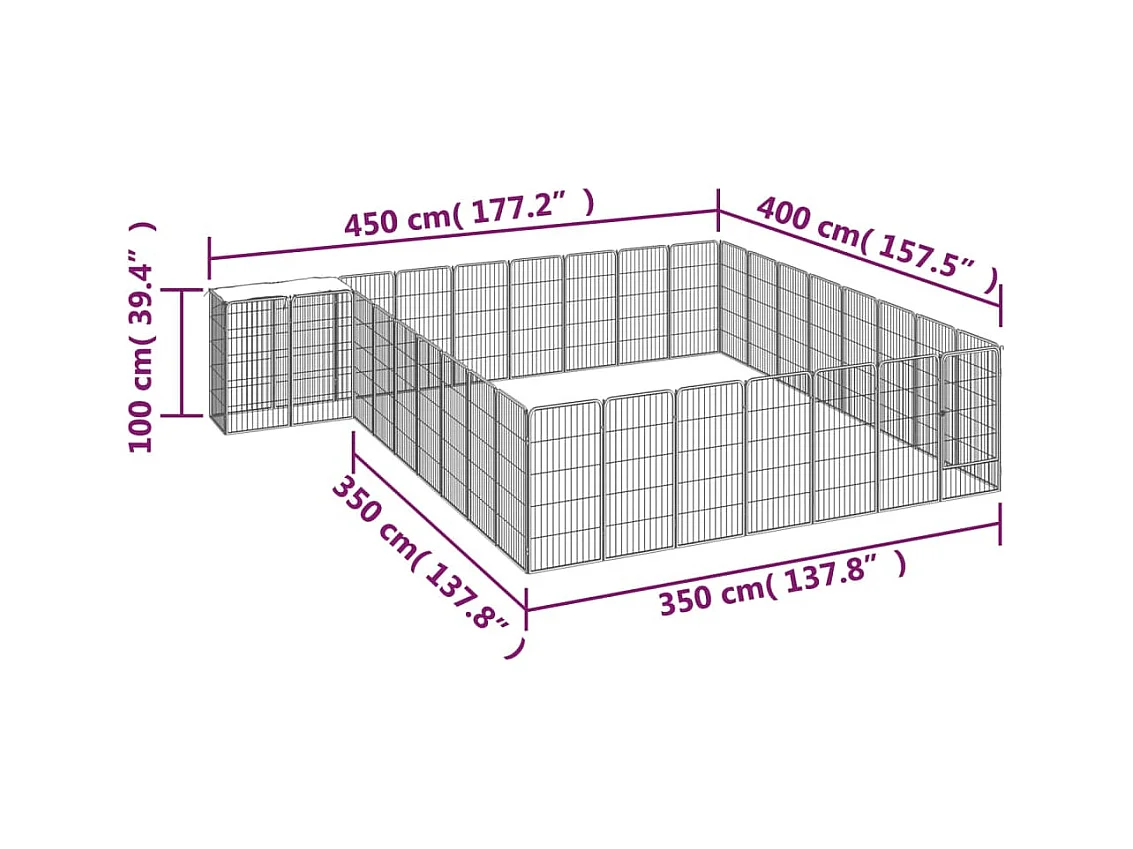 Cercadinho para cães 34 painéis 50 x 100cm aço revestido a pó preto 02_0043631