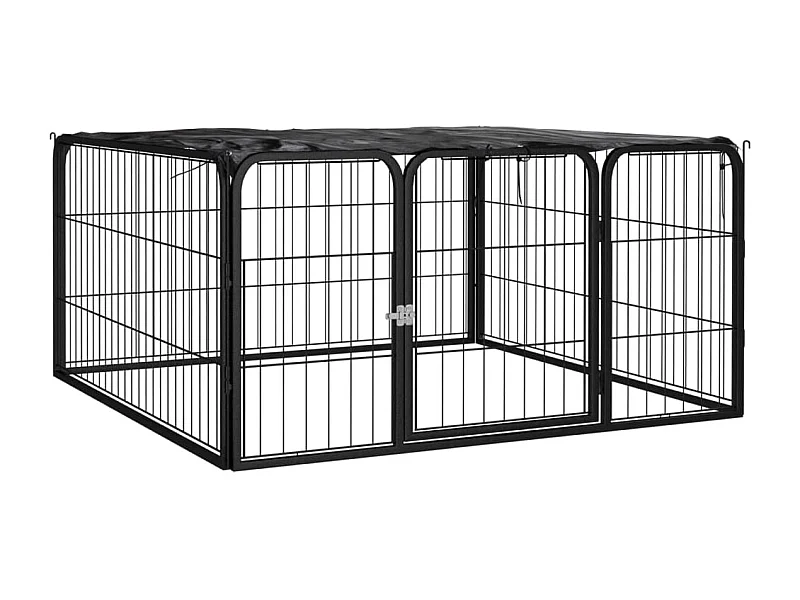 Cercadinho para cães 4 painéis 100 x 50cm aço revestido a pó preto 02_0043636