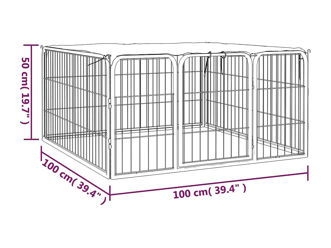 Parque para perros 4 paneles 100 x 50 cm acero con revestimiento de polvo negro 02_0043636