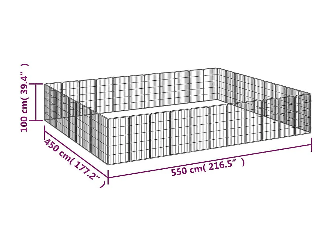 Cercadinho para cães 40 painéis 50 x 100 cm aço revestido a pó preto 02_0043643