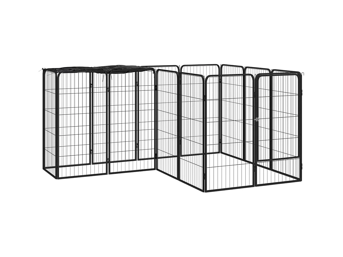 Cercadinho para cães 14 painéis 50 x 100cm aço revestido a pó preto 02_0043607