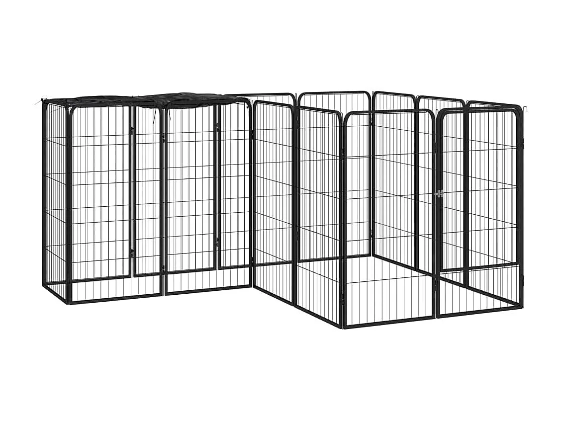Cercadinho para cães 14 painéis 50 x 100cm aço revestido a pó preto 02_0043607