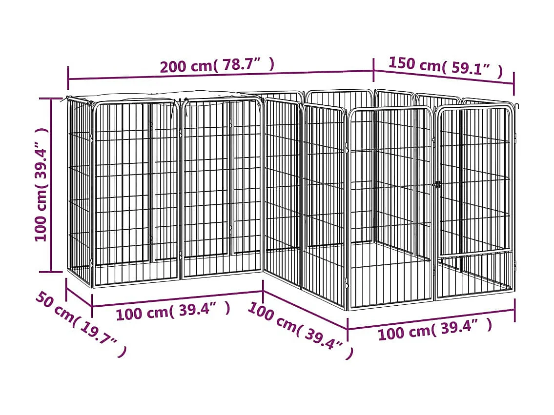 Cercadinho para cães 14 painéis 50 x 100cm aço revestido a pó preto 02_0043607