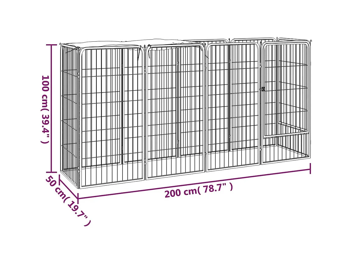 Cercadinho para cães 10 painéis 50 x 100cm aço revestido a pó preto 02_0043601