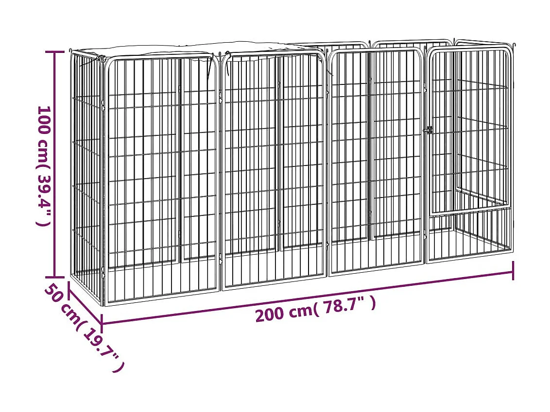 Cercadinho para cães 10 painéis 50 x 100cm aço revestido a pó preto 02_0043601