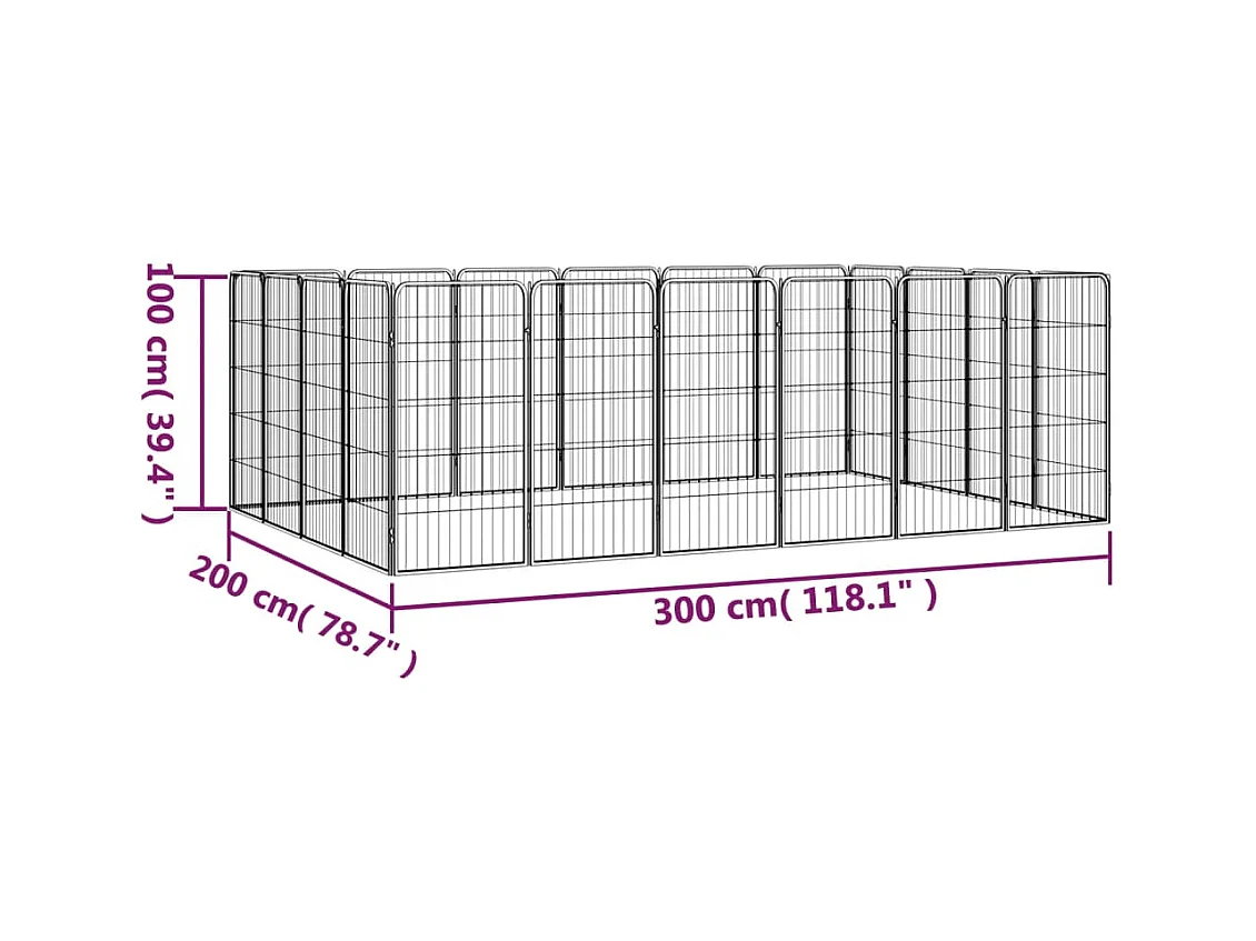 Cercadinho para cães 20 painéis 50 x 100cm aço revestido a pó preto 02_0043618