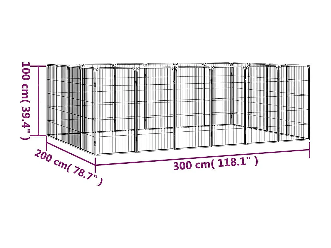 Cercadinho para cães 20 painéis 50 x 100cm aço revestido a pó preto 02_0043618
