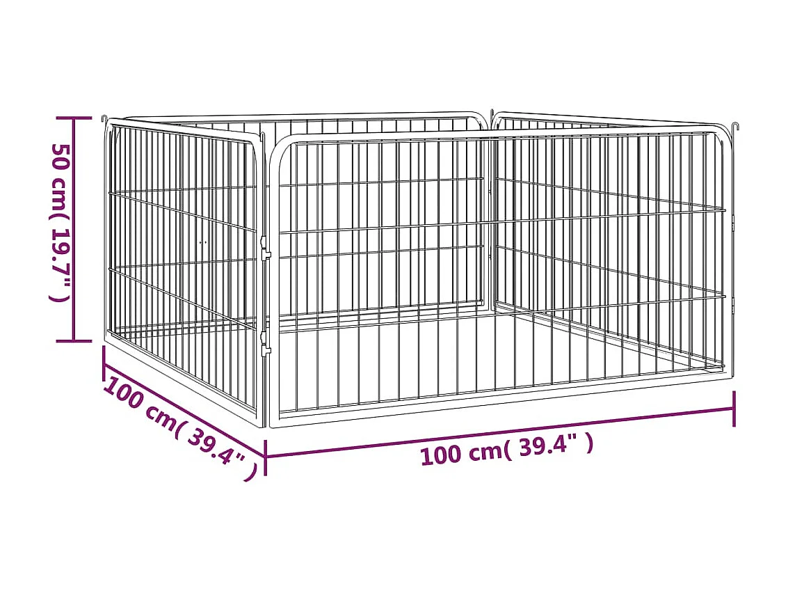 Parque para perros 4 paneles 100 x 50 cm acero con revestimiento de polvo negro 02_0043637