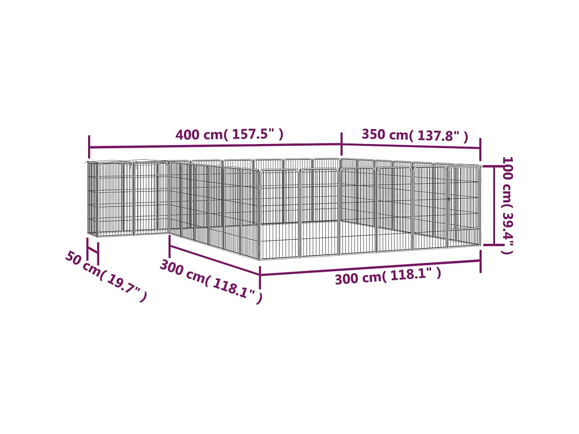 Cercadinho para cães 30 painéis 50 x 100cm aço revestido a pó preto 02_0043627