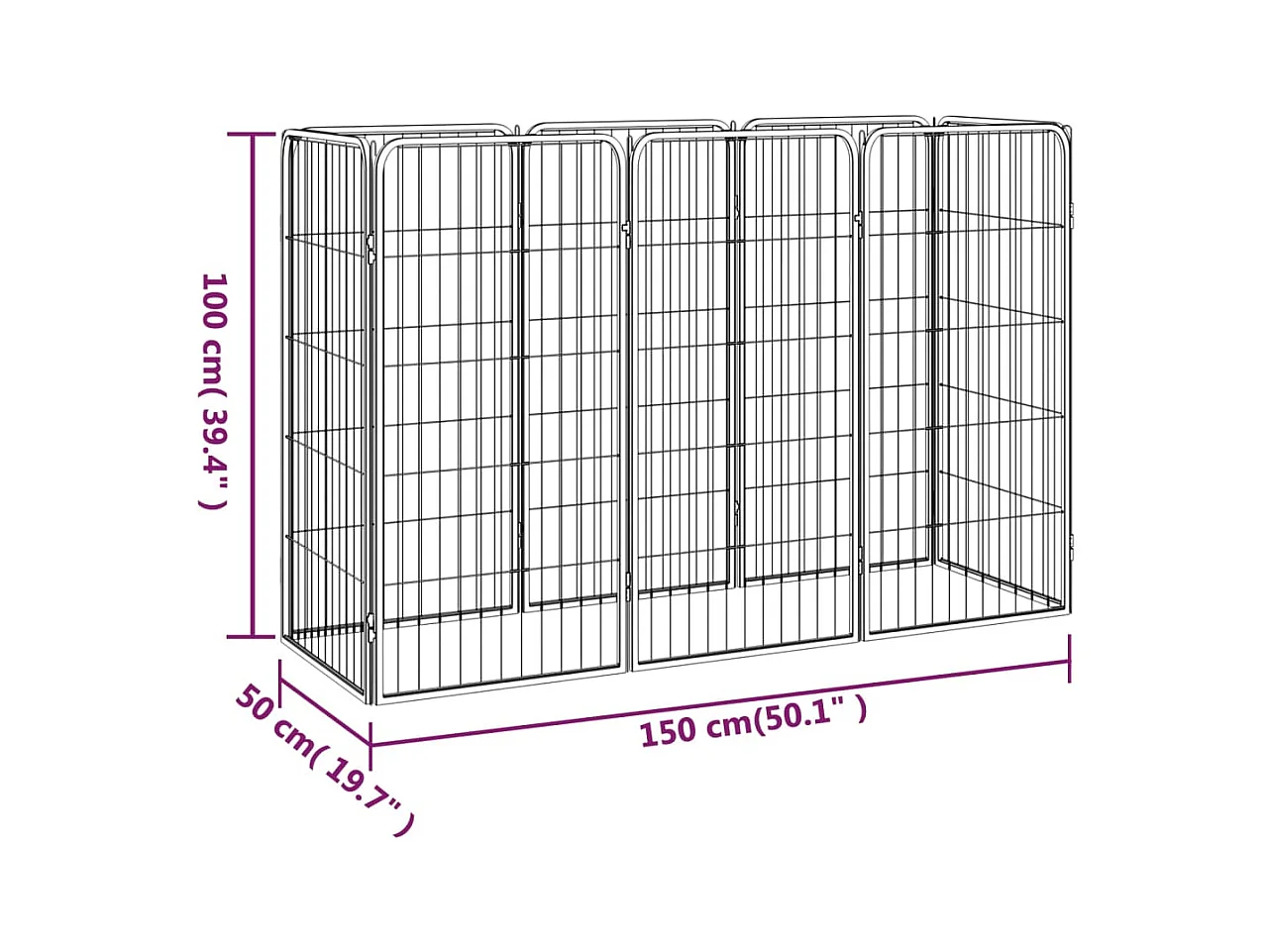 Cercadinho para cães 8 painéis 50 x 100cm aço revestido a pó preto 02_0043650