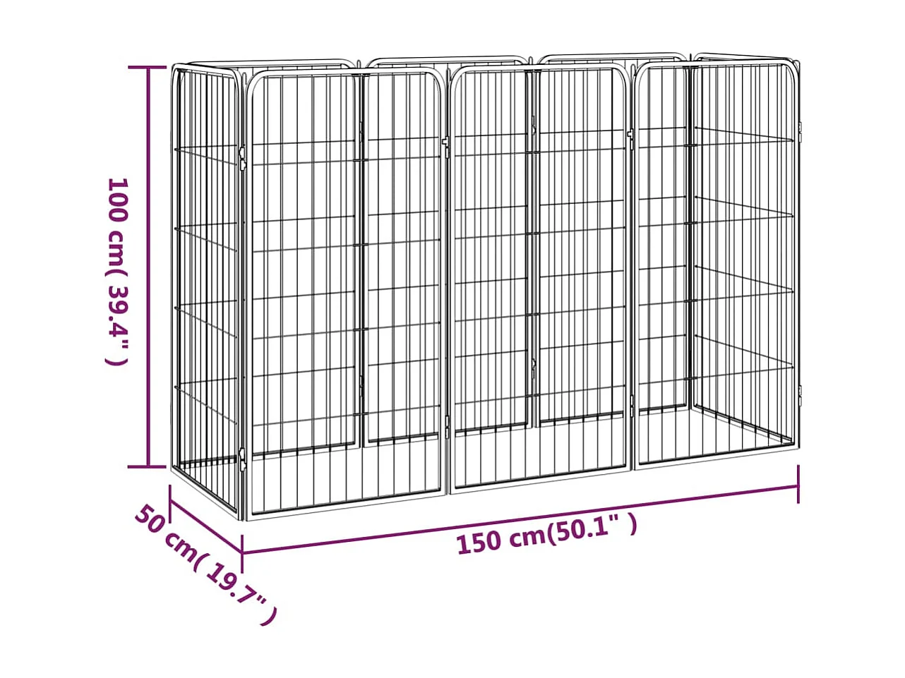 Cercadinho para cães 8 painéis 50 x 100cm aço revestido a pó preto 02_0043650