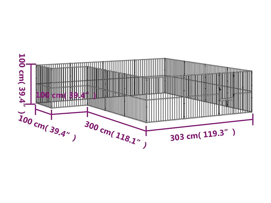 Parco per cani 16 pannelli in acciaio zincato nero 02_0043608