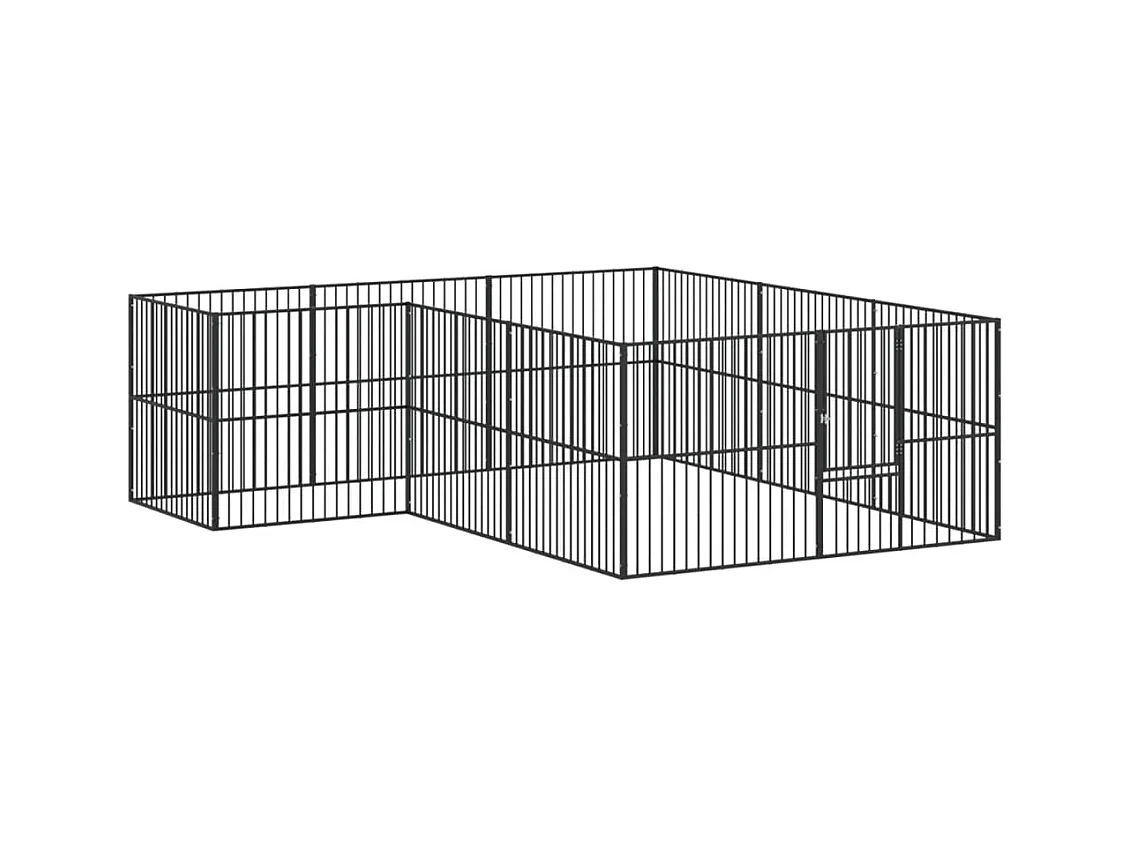 Parque para perros 12 paneles acero galvanizado negro 02_0043605