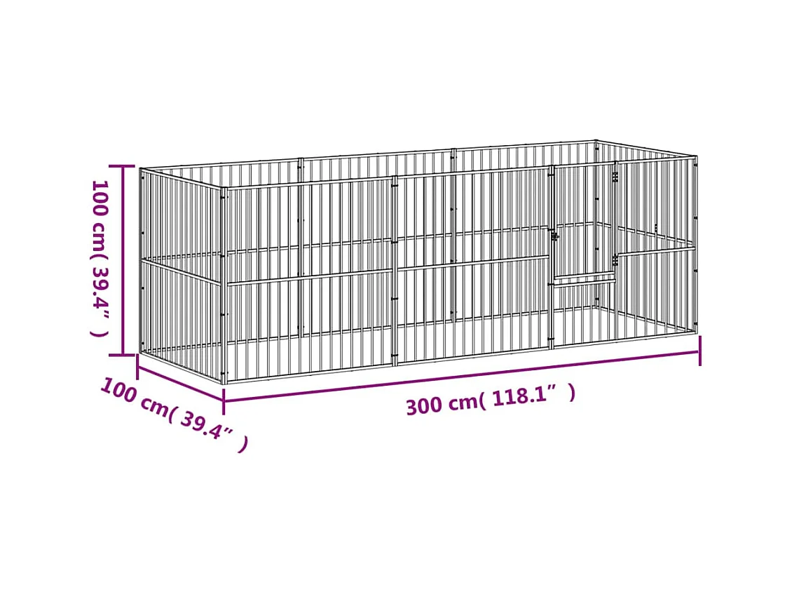 Parc pour chien 8 noire 300 x 100 x 100 cm 02_0043652