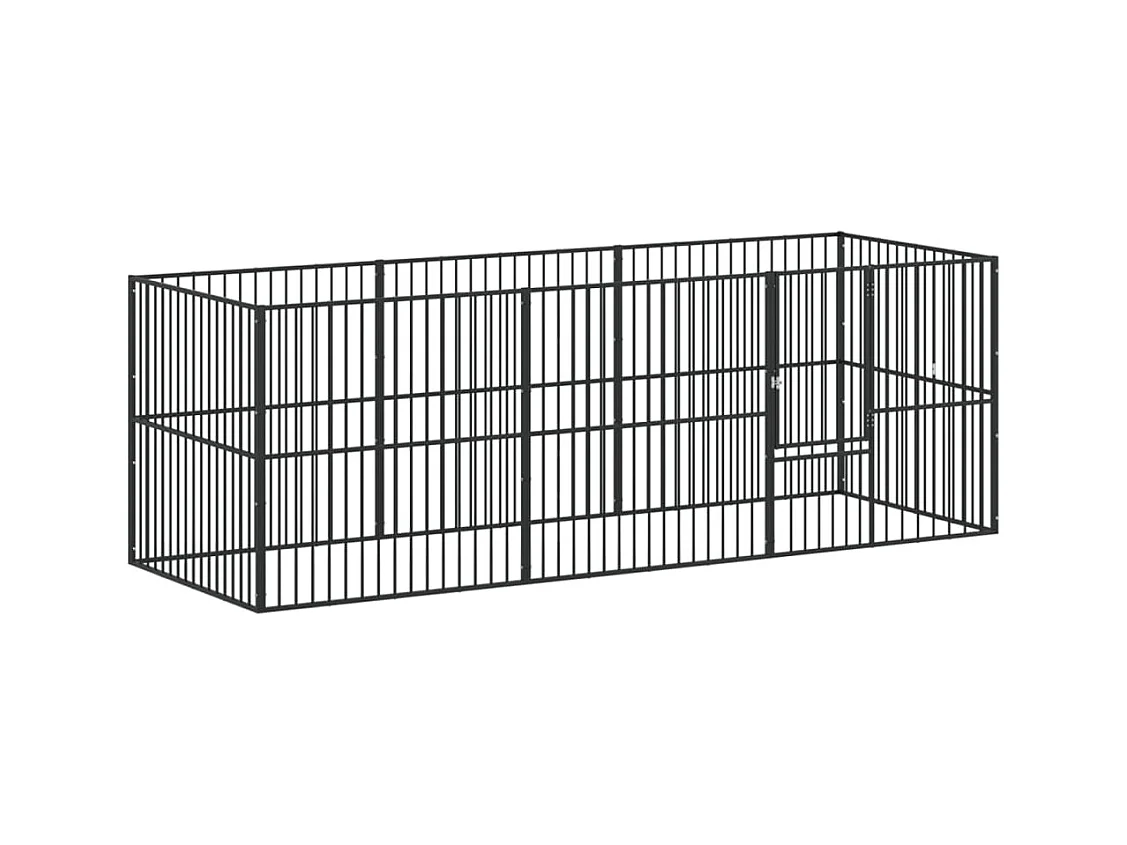 Parque para perros 8 paneles acero galvanizado negro 02_0043652