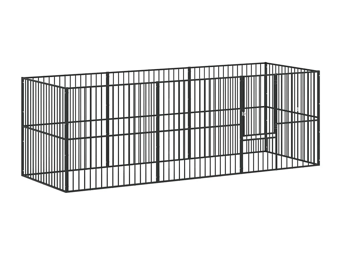Parque para perros 8 paneles acero galvanizado negro 02_0043652