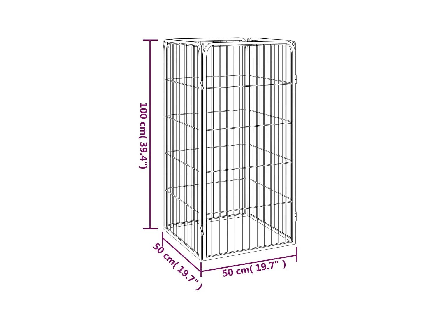 Cercadinho para cães 4 painéis 50 x 100cm aço revestido a pó preto 02_0043638