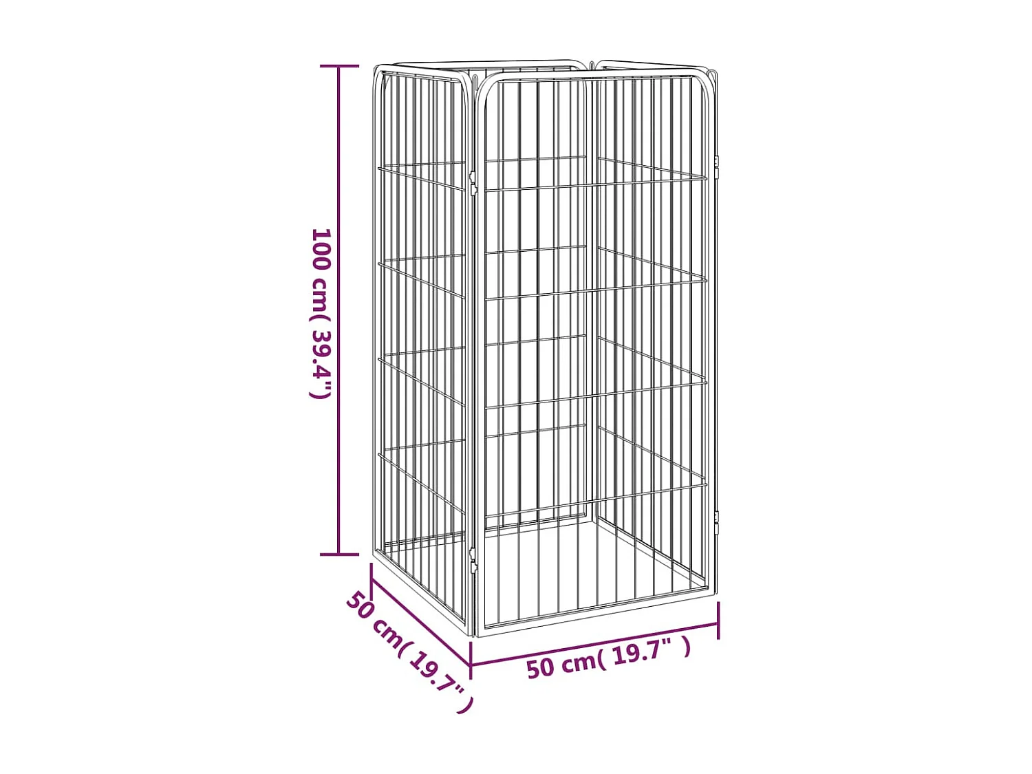 Cercadinho para cães 4 painéis 50 x 100cm aço revestido a pó preto 02_0043638