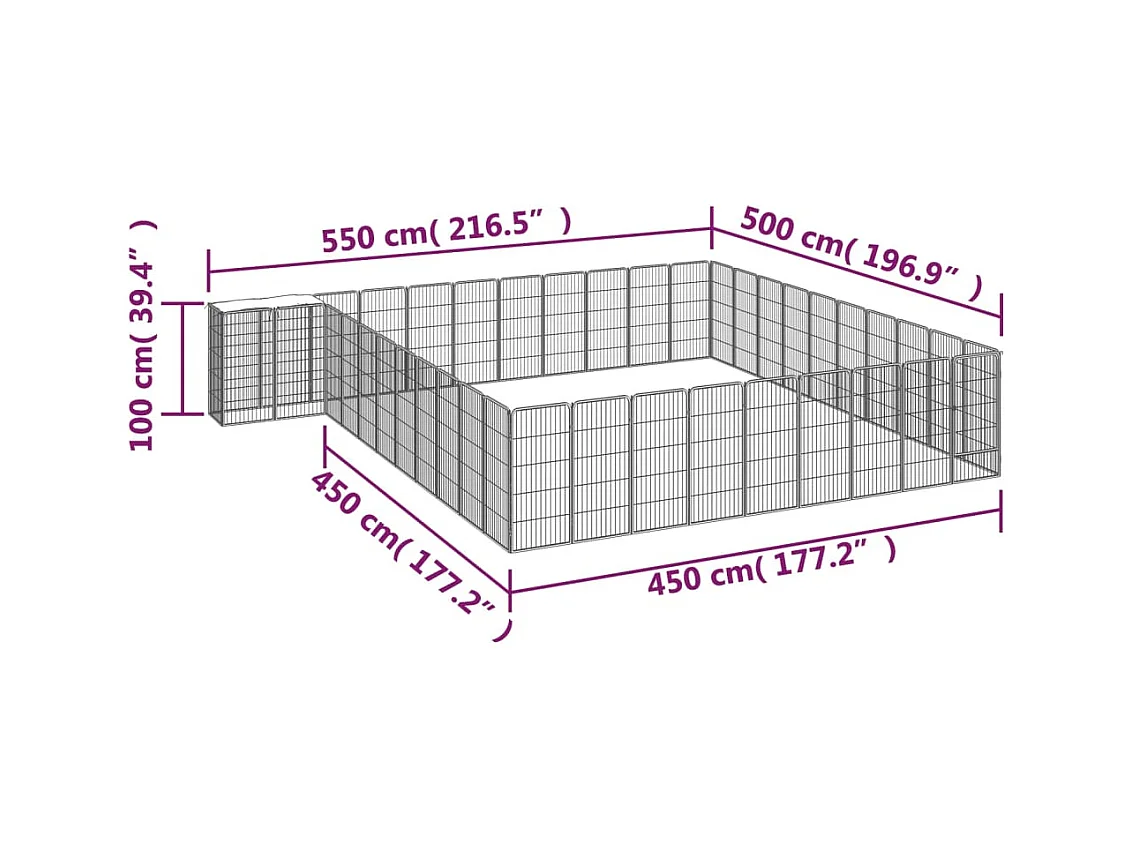 Cercadinho para cães 42 painéis 50 x 100 cm aço revestido a pó preto 02_0043644