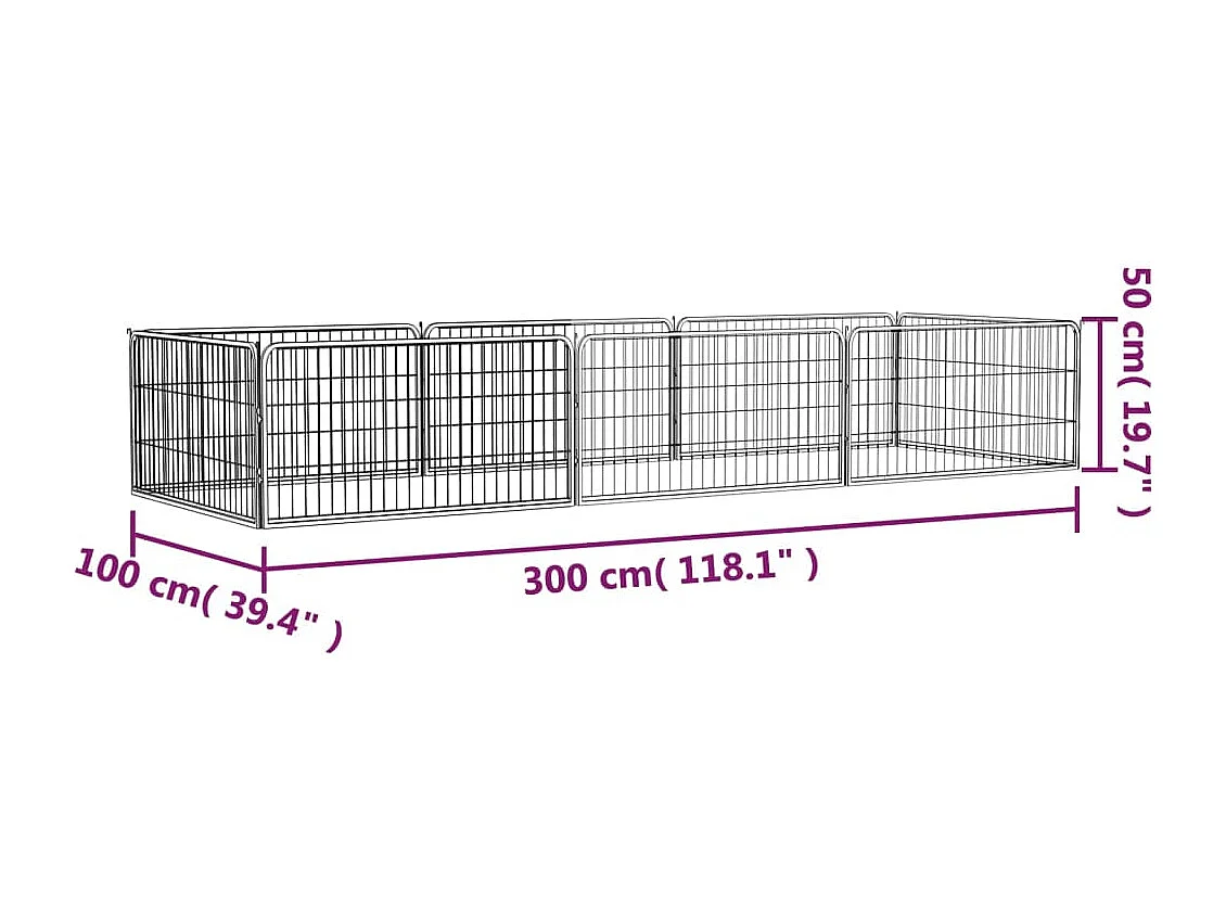 Parque para perros 8 paneles 100 x 50 cm acero con revestimiento de polvo negro 02_0043648