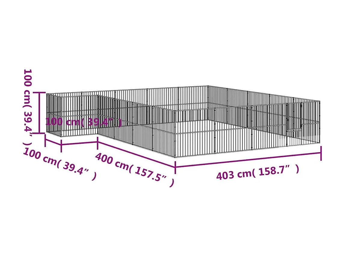 Parque para perros 20 paneles de acero galvanizado negro 02_0043614