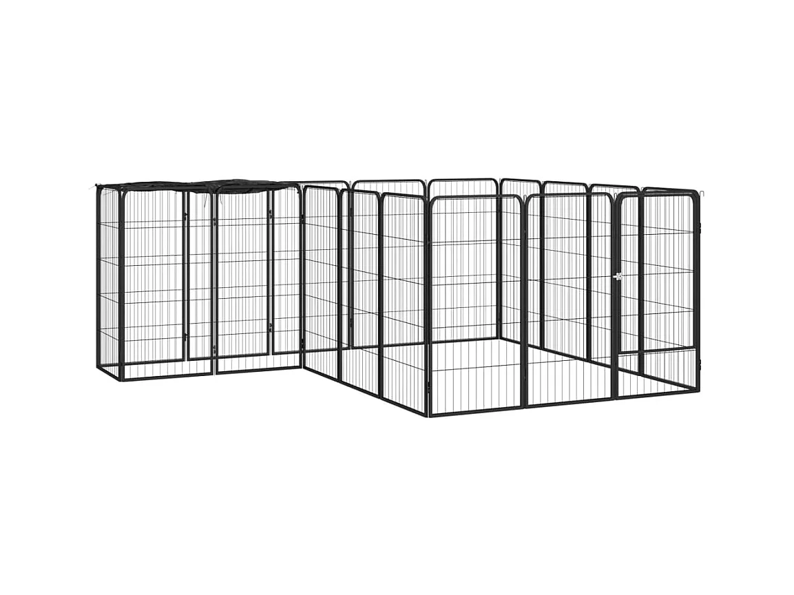 Cercadinho para cães 18 painéis 50 x 100cm aço revestido a pó preto 02_0043613