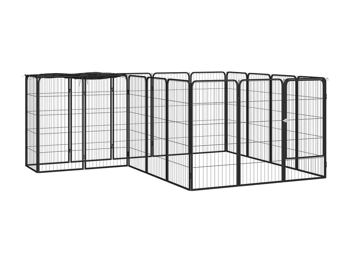 Cercadinho para cães 18 painéis 50 x 100cm aço revestido a pó preto 02_0043613